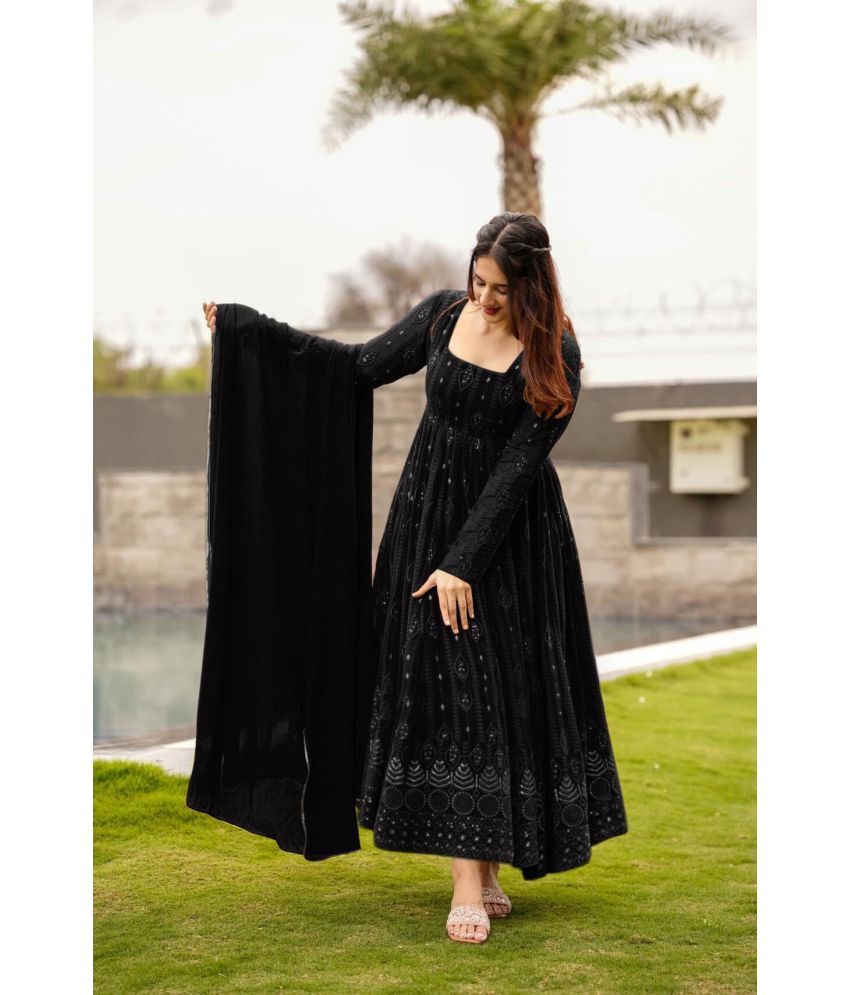     			Trijal Fab Black Anarkali Georgette Women's Stitched Ethnic Gown ( Pack of 1 )