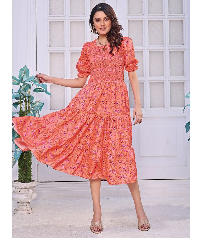     			Trijal Fab Crepe Printed Midi Women's Fit & Flare Dress - Pink ( Pack of 1 )