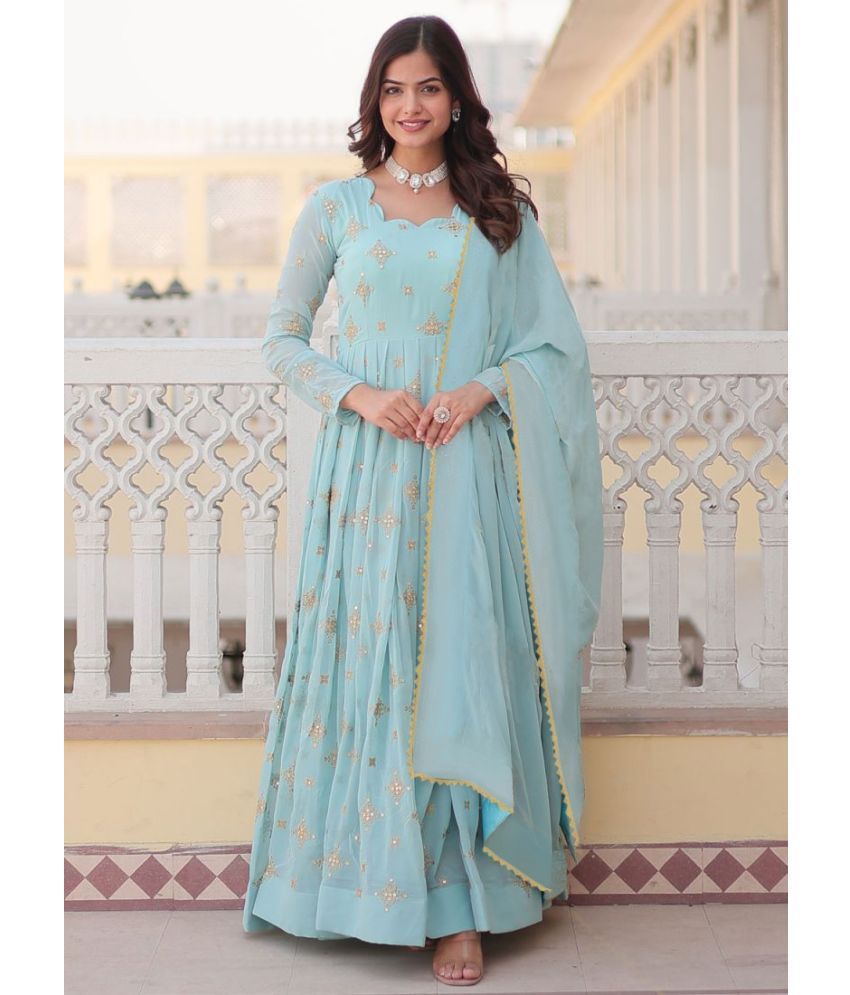     			Trijal Fab Light Blue Anarkali Georgette Women's Stitched Ethnic Gown ( Pack of 1 )