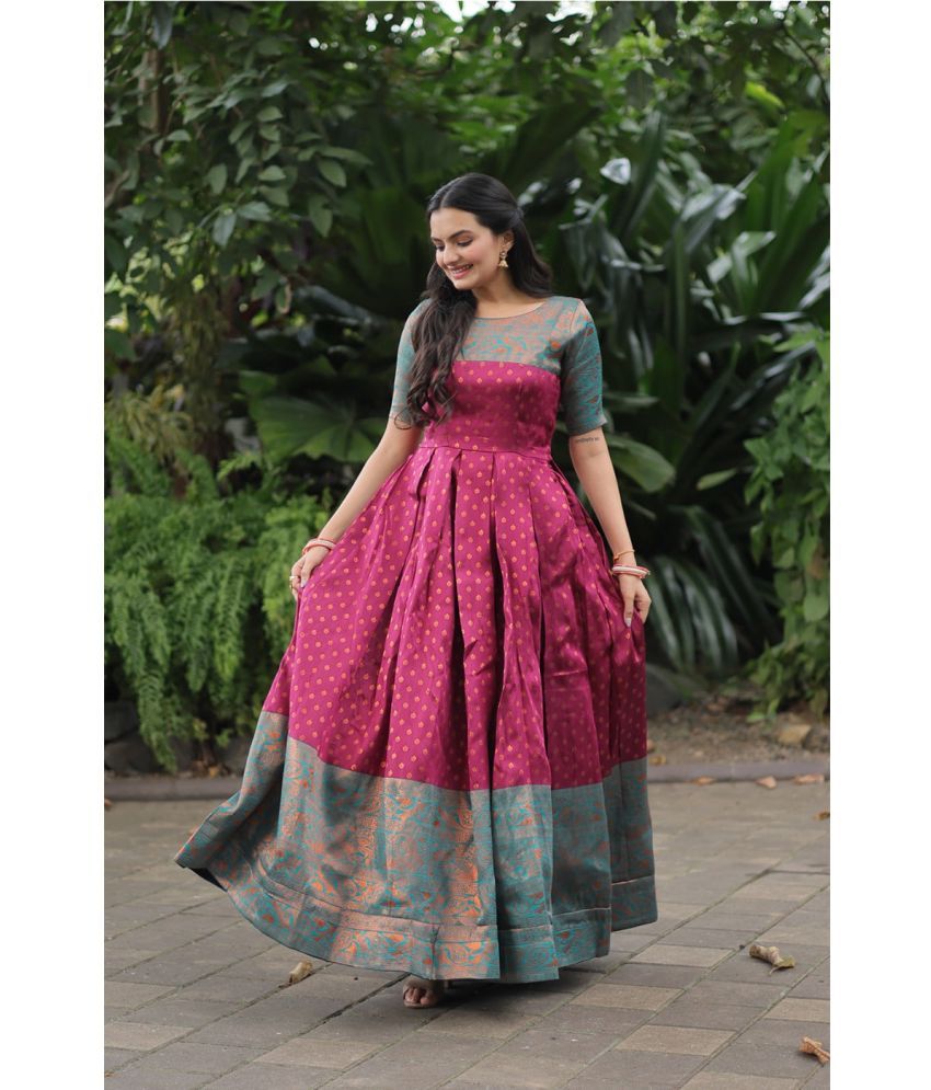     			Trijal Fab Pink Anarkali Jacquard Women's Stitched Ethnic Gown ( Pack of 1 )