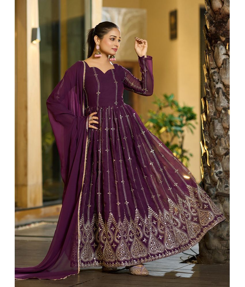     			Trijal Fab Purple Anarkali Georgette Women's Stitched Ethnic Gown ( Pack of 1 )