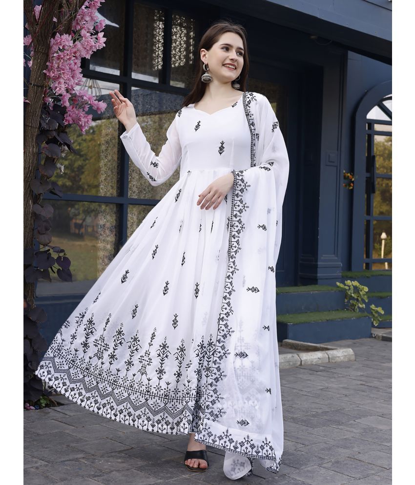     			Trijal Fab White Anarkali Georgette Women's Stitched Ethnic Gown ( Pack of 1 )