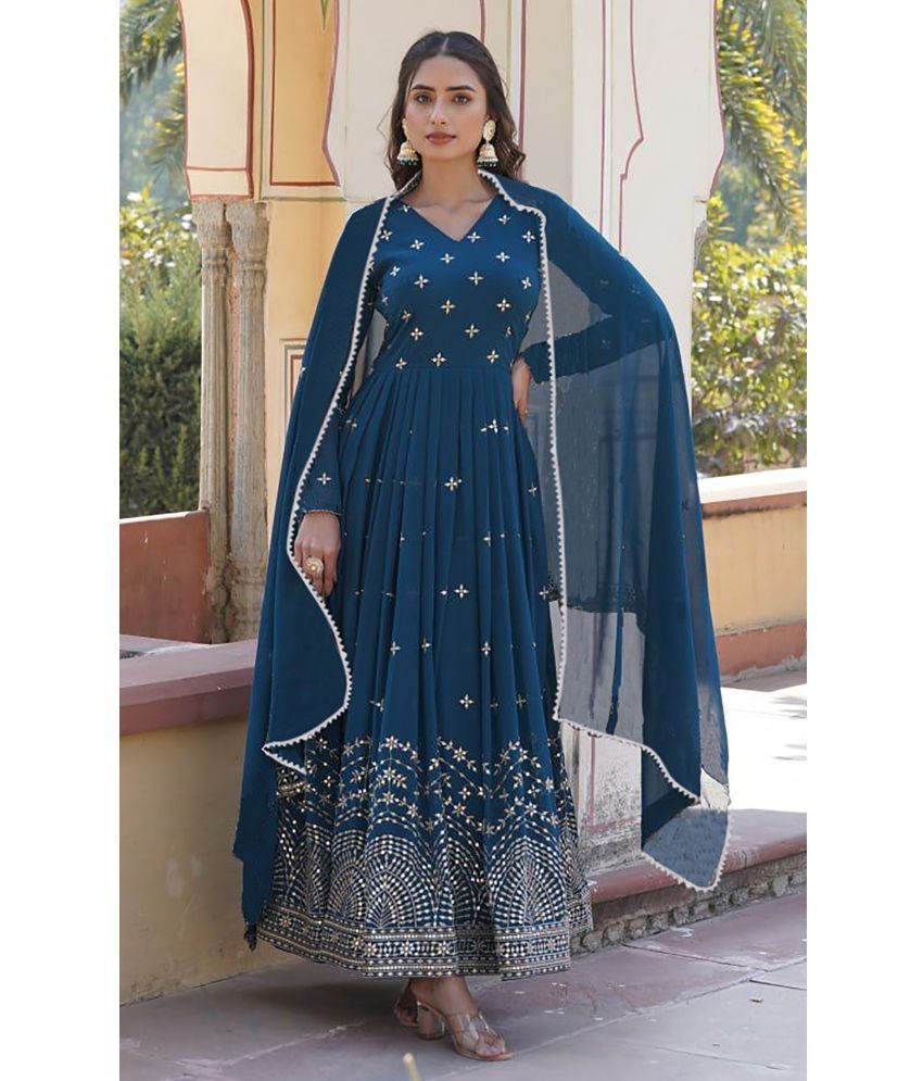     			kedar fab Blue Anarkali Georgette Women's Stitched Ethnic Gown ( Pack of 1 )