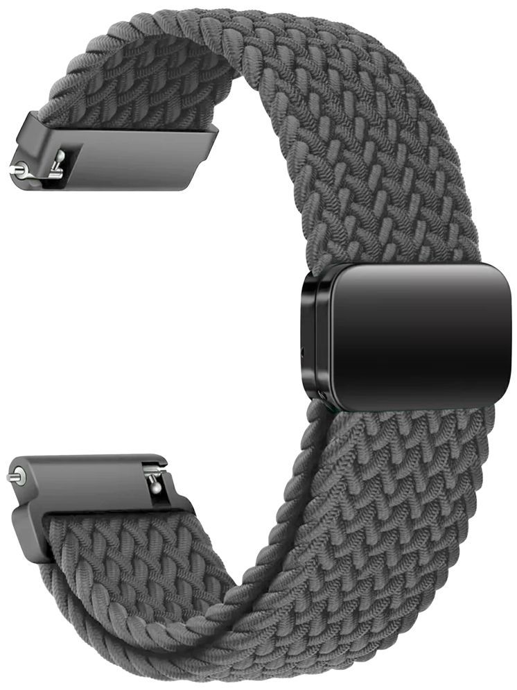     			ACM Watch Strap Woven Braided Magnetic 22mm compatible with Pebble Shuffle Smartwatch Adjustable Belt Band Grey