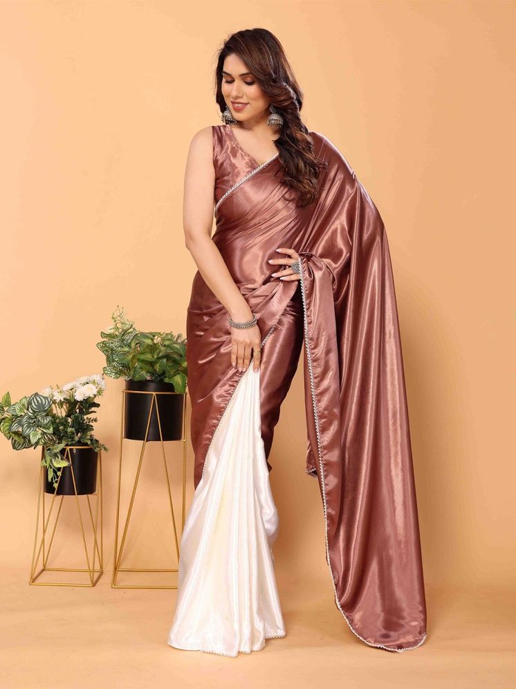     			Aika Pack of 1 Satin Solid Saree With Blouse Piece ( Peach )