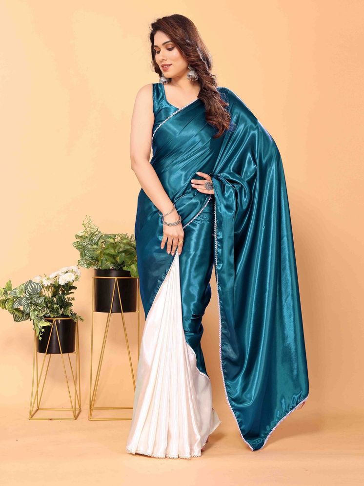     			Aika Pack of 1 Satin Solid Saree With Blouse Piece ( Teal )