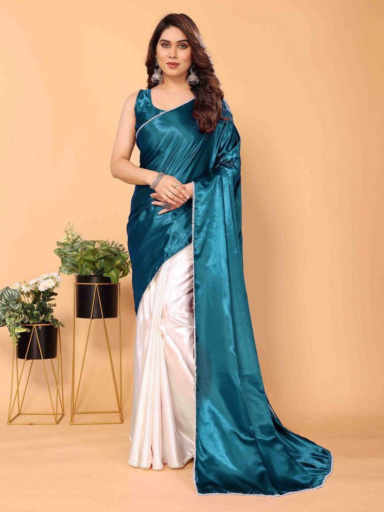     			Apnisha Pack of 1 Satin Solid Saree With Blouse Piece ( Teal )