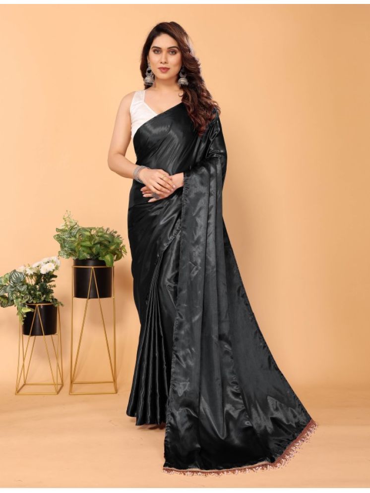     			Apnisha Pack of 1 Satin Solid Saree With Blouse Piece ( Black )