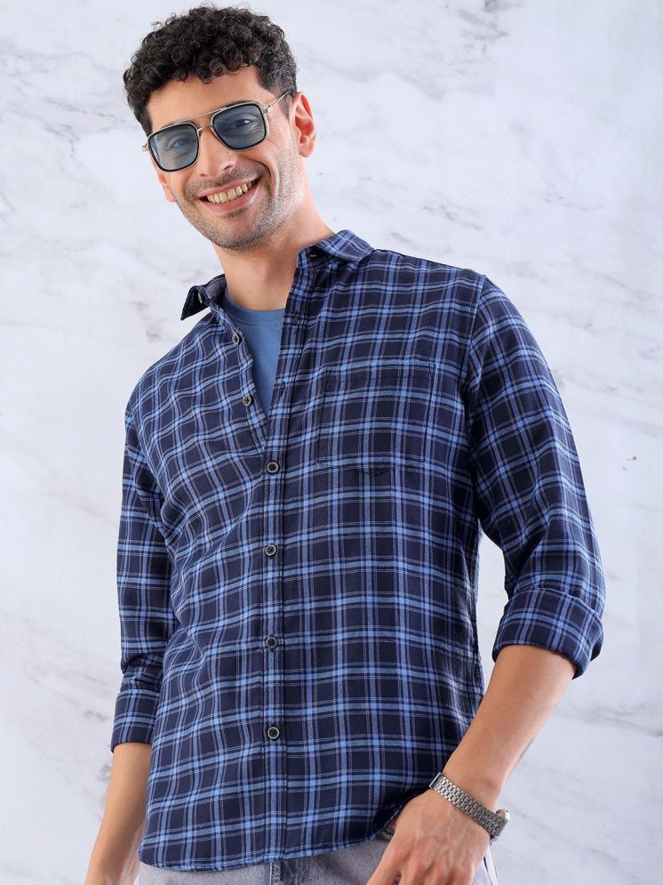     			HARDSODA Poly Cotton Slim Fit Checks Full Sleeves Men's Casual Shirt - Navy Blue ( Pack of 1 )