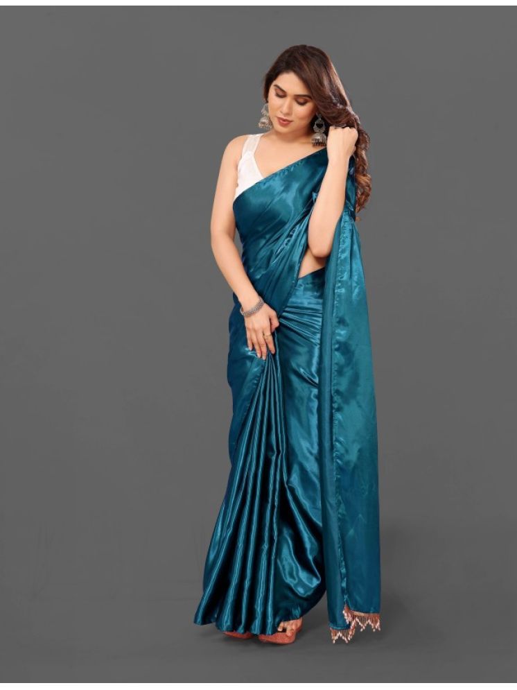     			Lady Shopi Pack of 1 Satin Solid Saree With Blouse Piece ( Teal )