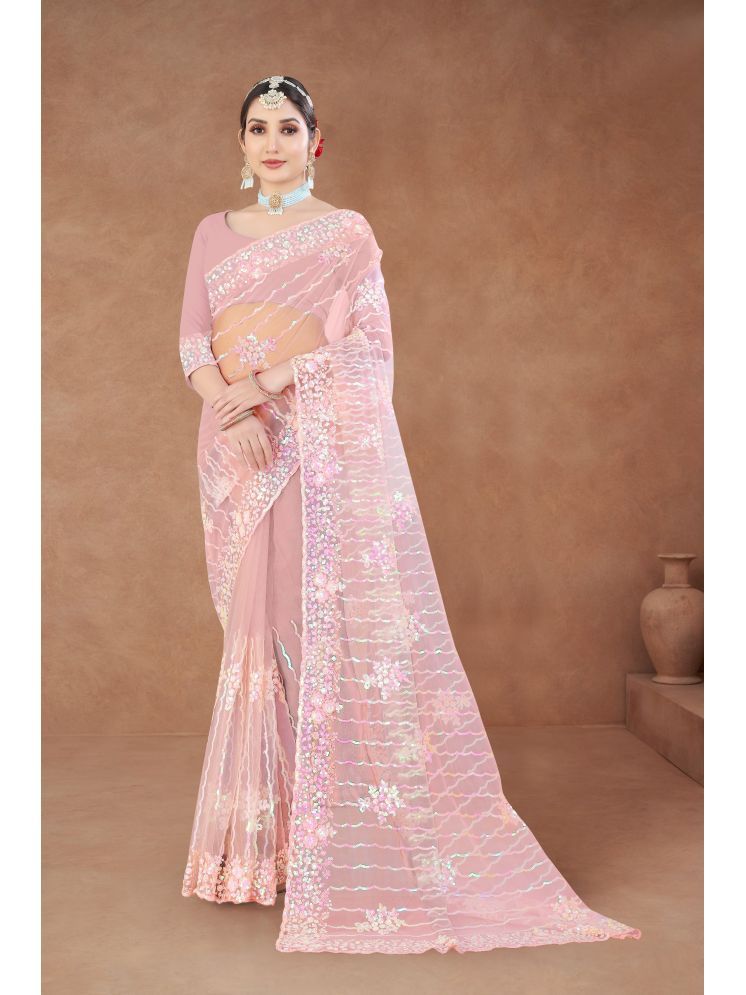     			Sanjana Silk Pack of 1 Net Embellished Saree With Blouse Piece ( Pink )