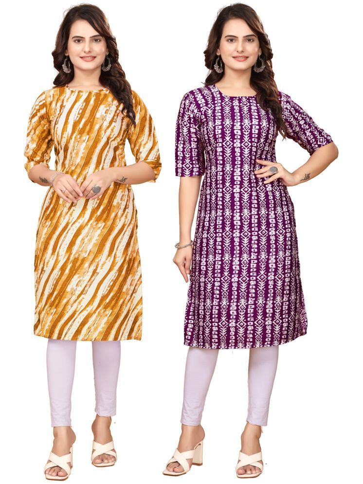     			VACHHARAJ DEASIGN Pack of 2 Crepe Printed Straight Women's Kurti - ( Yellow,Maroon )