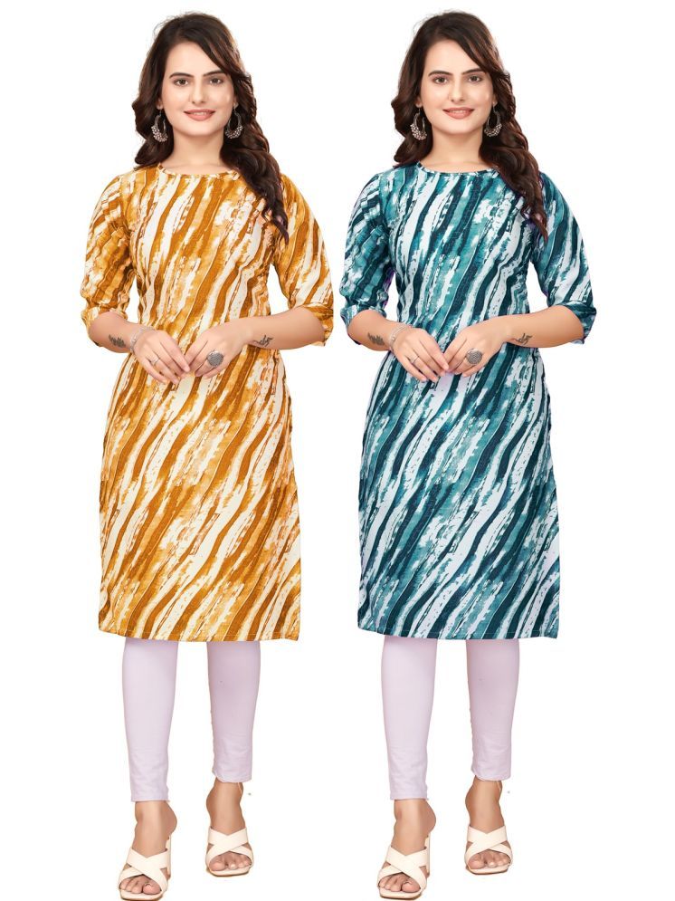     			VACHHARAJ DEASIGN Pack of 2 Crepe Printed Straight Women's Kurti - ( Yellow,Navy Blue )