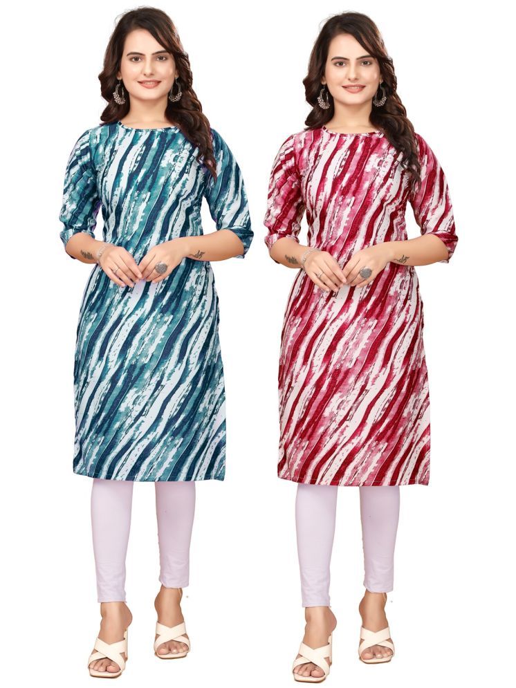     			VACHHARAJ DEASIGN Pack of 2 Crepe Printed Straight Women's Kurti - ( Navy Blue,Red )