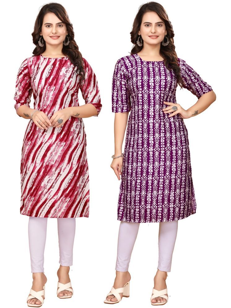     			VACHHARAJ DESIGN Pack of 2 Crepe Printed Straight Women's Kurti - ( Red,Maroon )