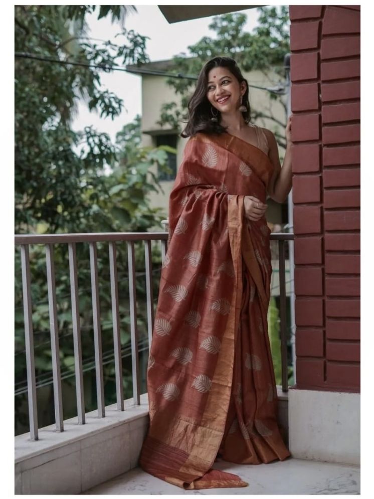     			Vividvibe Pack of 1 Banarasi Silk Printed Saree With Blouse Piece ( Brown )