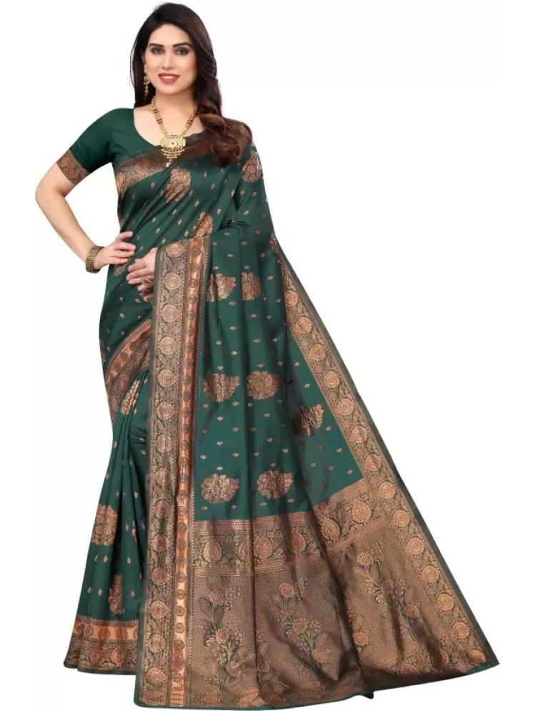     			Vkaran Pack of 1 Silk Woven Saree With Blouse Piece ( Green )