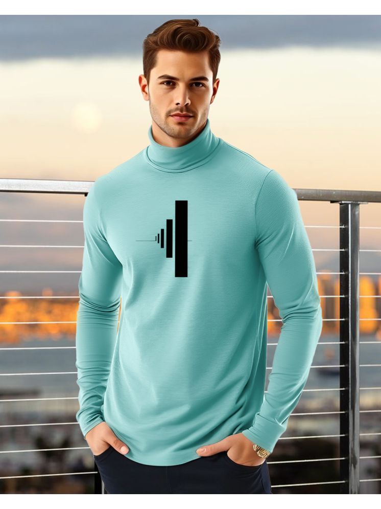     			AUSK Cotton Blend Regular Fit Printed Full Sleeves Men's High Neck T-Shirt - Aqua Blue ( Pack of 1 )