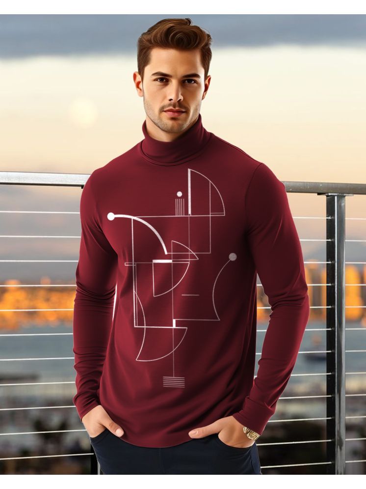     			AUSK Cotton Blend Regular Fit Printed Full Sleeves Men's High Neck T-Shirt - Maroon ( Pack of 1 )