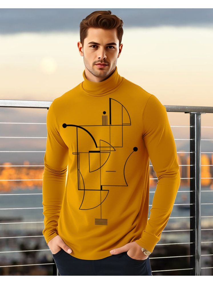     			AUSK Cotton Blend Regular Fit Printed Full Sleeves Men's High Neck T-Shirt - Mustard ( Pack of 1 )