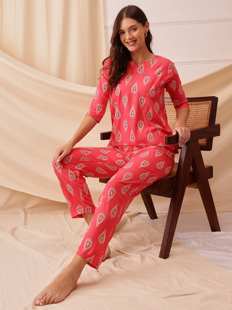     			Clovia Pink Rayon Women's Nightwear Nightsuit Sets ( Pack of 1 )