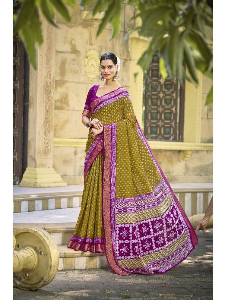     			KIRMESH FAISHON Pack of 1 Cotton Printed Saree With Blouse Piece ( Gold )