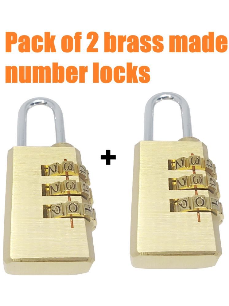     			Unikkus Set of 2 Small 3 Digits Brass made safety number combination lock for luggage, Bag, Travelling padlock