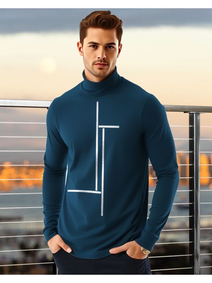     			AUSK Cotton Blend Regular Fit Printed Full Sleeves Men's High Neck T-Shirt - Teal Blue ( Pack of 1 )