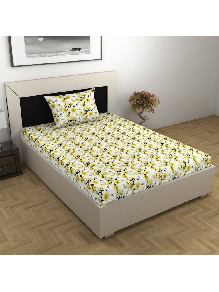     			DIVINE CASA Cotton 1 Single Bedsheet with 1 Pillow Cover ( Yellow )