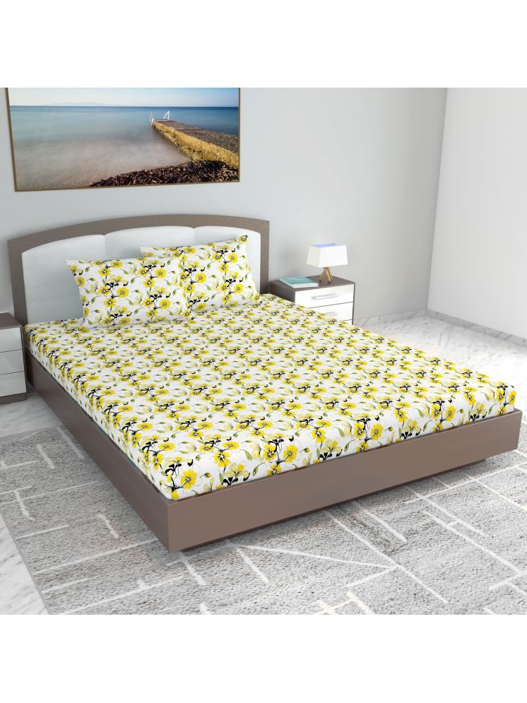     			DIVINE CASA Cotton 2 Double King Bedsheet with 2 Pillow Covers ( Yellow )