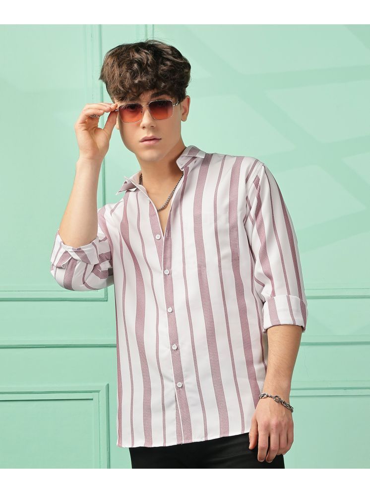     			FOXTER Cotton Blend Regular Fit Striped Full Sleeves Men's Casual Shirt - Pink ( Pack of 1 )