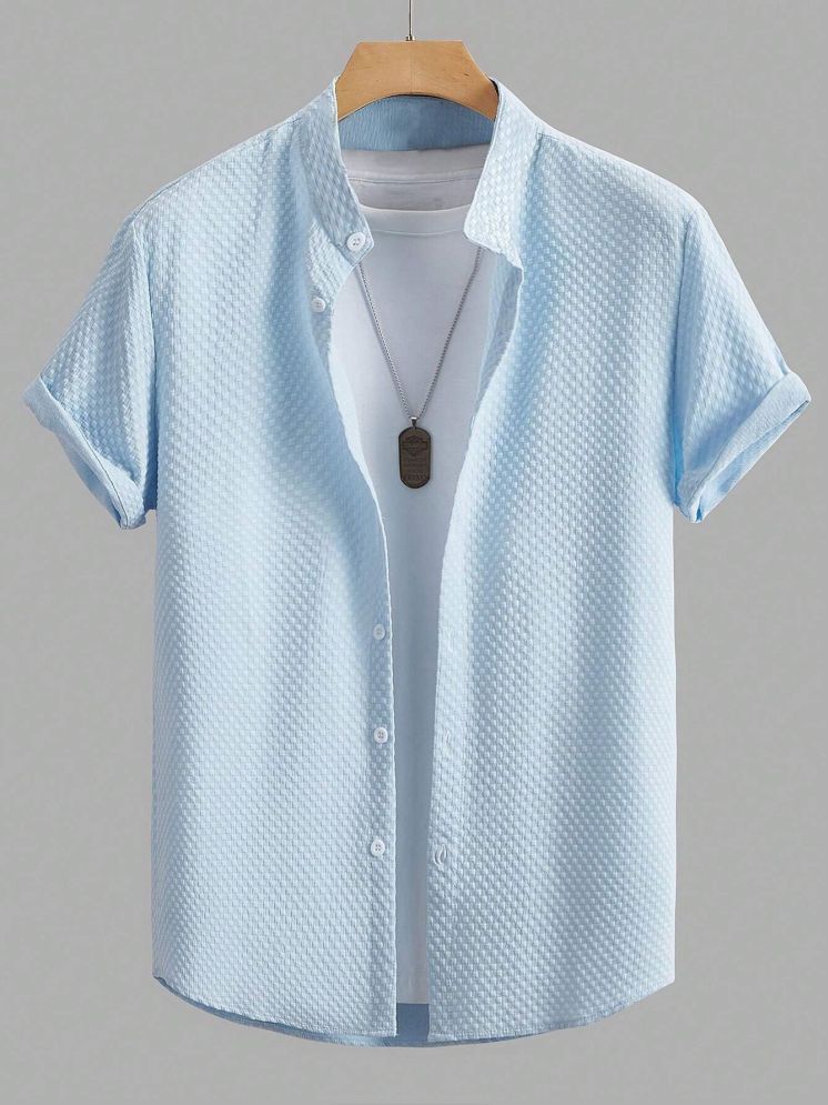     			FOXTER Polyester Regular Fit Self Design Half Sleeves Men's Casual Shirt - Light Blue ( Pack of 1 )