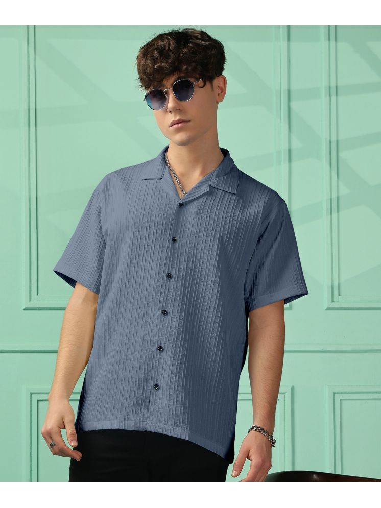     			FOXTER Polyester Regular Fit Striped Half Sleeves Men's Casual Shirt - Indigo ( Pack of 1 )