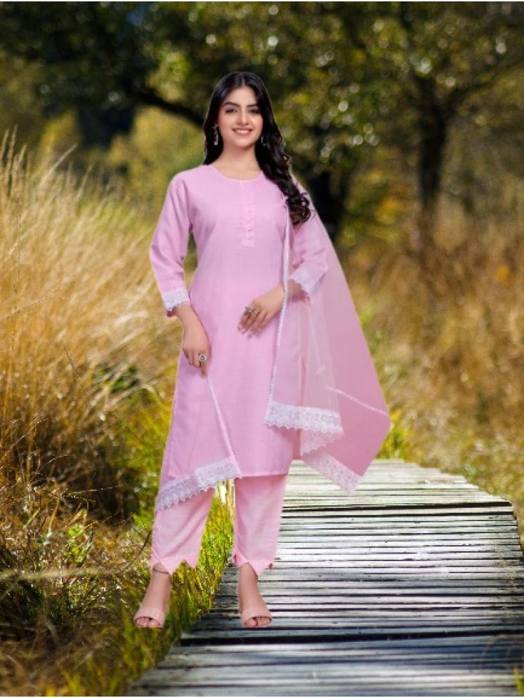     			M Enterprise Cotton Self Design Kurti With Pants Women's Stitched Salwar Suit - Pink ( Pack of 1 )