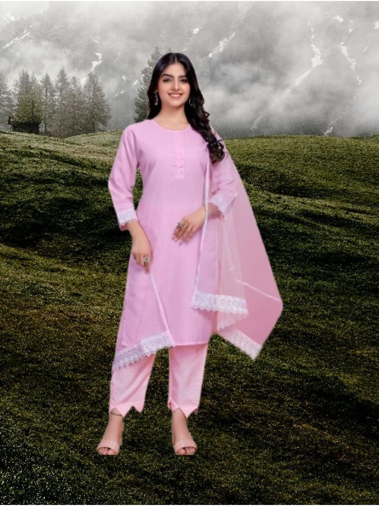     			M Enterprise Cotton Self Design Kurti With Pants Women's Stitched Salwar Suit - Pink ( Pack of 1 )