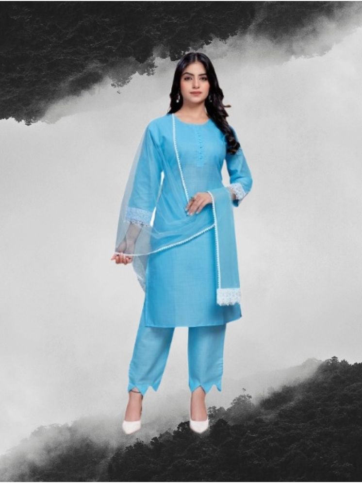     			M Enterprise Cotton Self Design Kurti With Pants Women's Stitched Salwar Suit - Light Blue ( Pack of 1 )