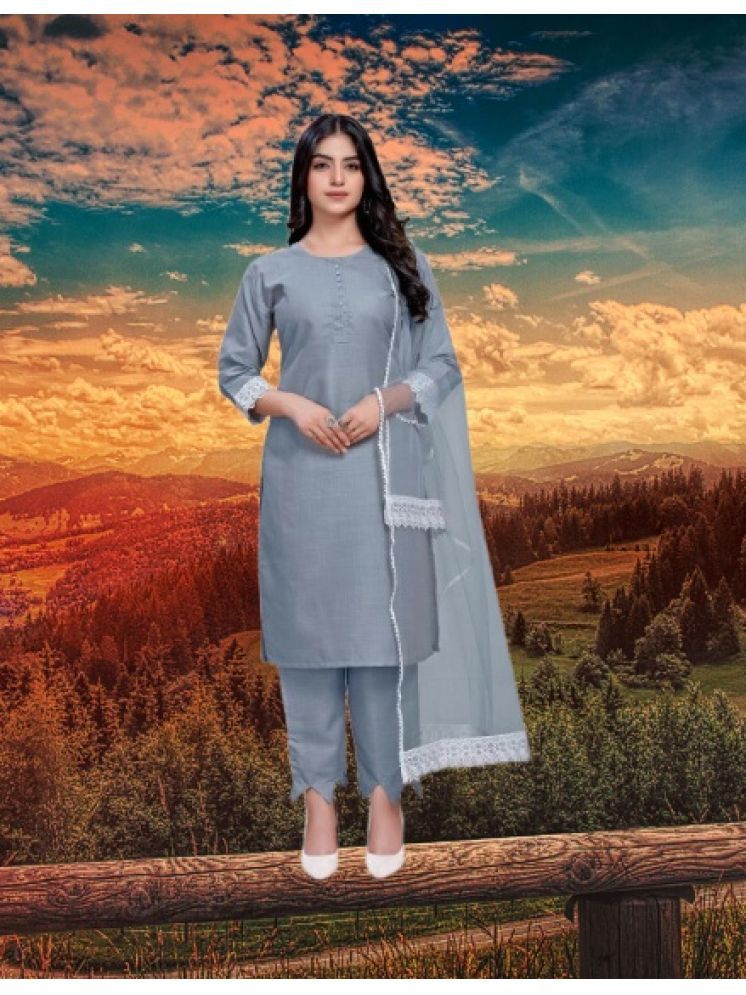     			M Enterprise Cotton Self Design Kurti With Pants Women's Stitched Salwar Suit - Light Grey ( Pack of 1 )