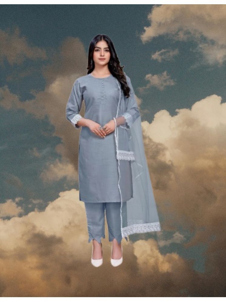     			M Enterprise Cotton Self Design Kurti With Pants Women's Stitched Salwar Suit - Light Grey ( Pack of 1 )