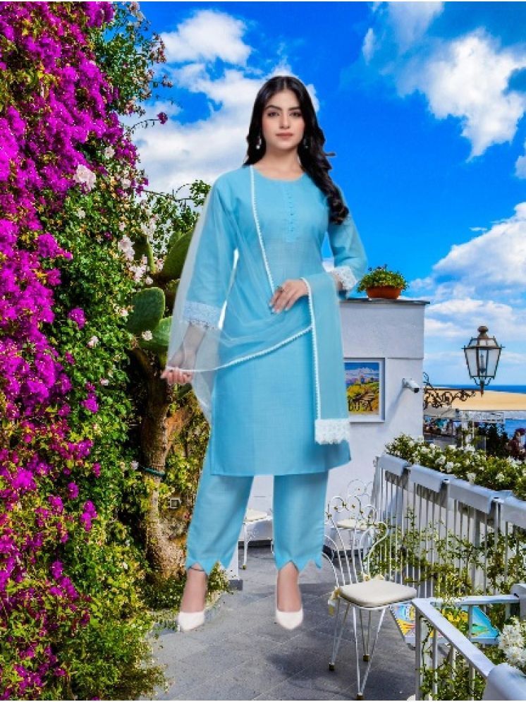     			M Enterprise Cotton Self Design Kurti With Pants Women's Stitched Salwar Suit - Light Blue ( Pack of 1 )