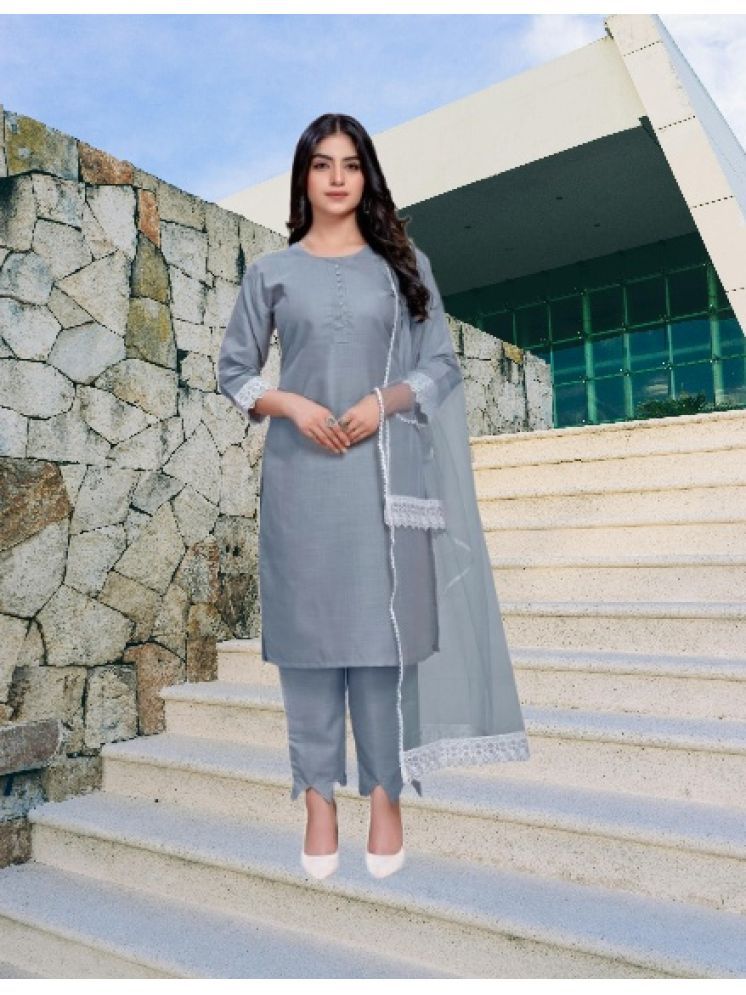     			M Enterprise Cotton Self Design Kurti With Pants Women's Stitched Salwar Suit - Light Grey ( Pack of 1 )