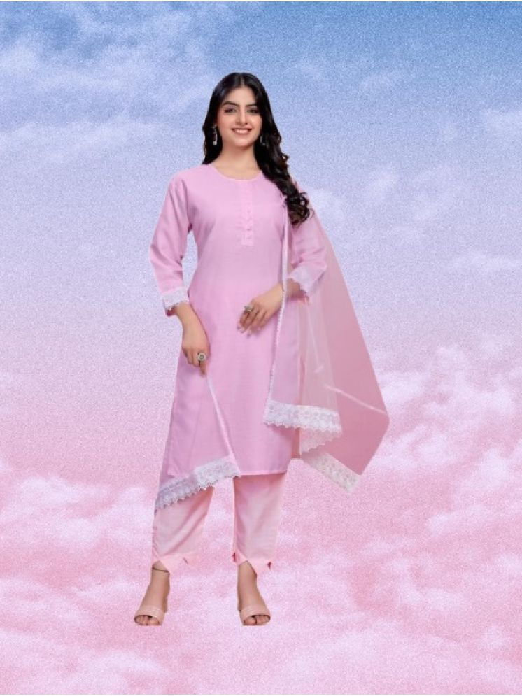     			M Enterprise Cotton Self Design Kurti With Pants Women's Stitched Salwar Suit - Pink ( Pack of 1 )