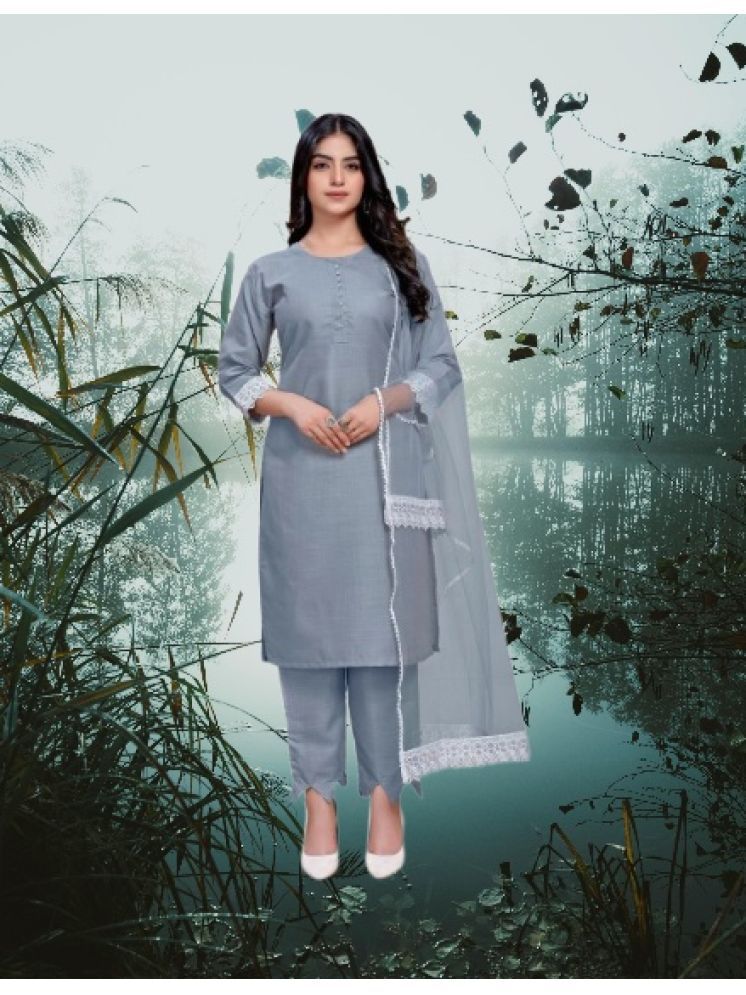     			M Enterprise Cotton Self Design Kurti With Pants Women's Stitched Salwar Suit - Light Grey ( Pack of 1 )