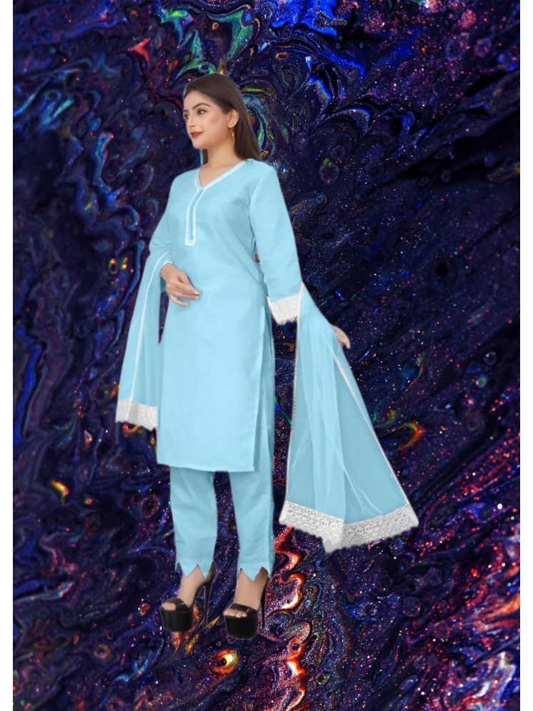     			M Enterprise Cotton Self Design Kurti With Pants Women's Stitched Salwar Suit - Light Blue ( Pack of 1 )