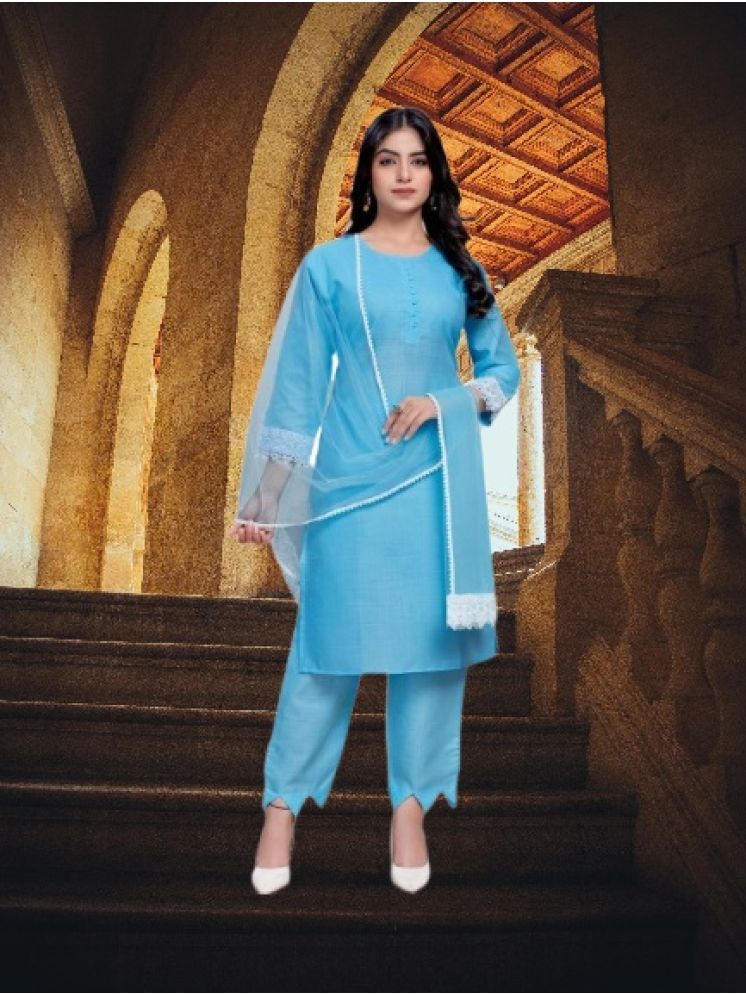     			M Enterprise Cotton Self Design Kurti With Pants Women's Stitched Salwar Suit - Light Blue ( Pack of 1 )