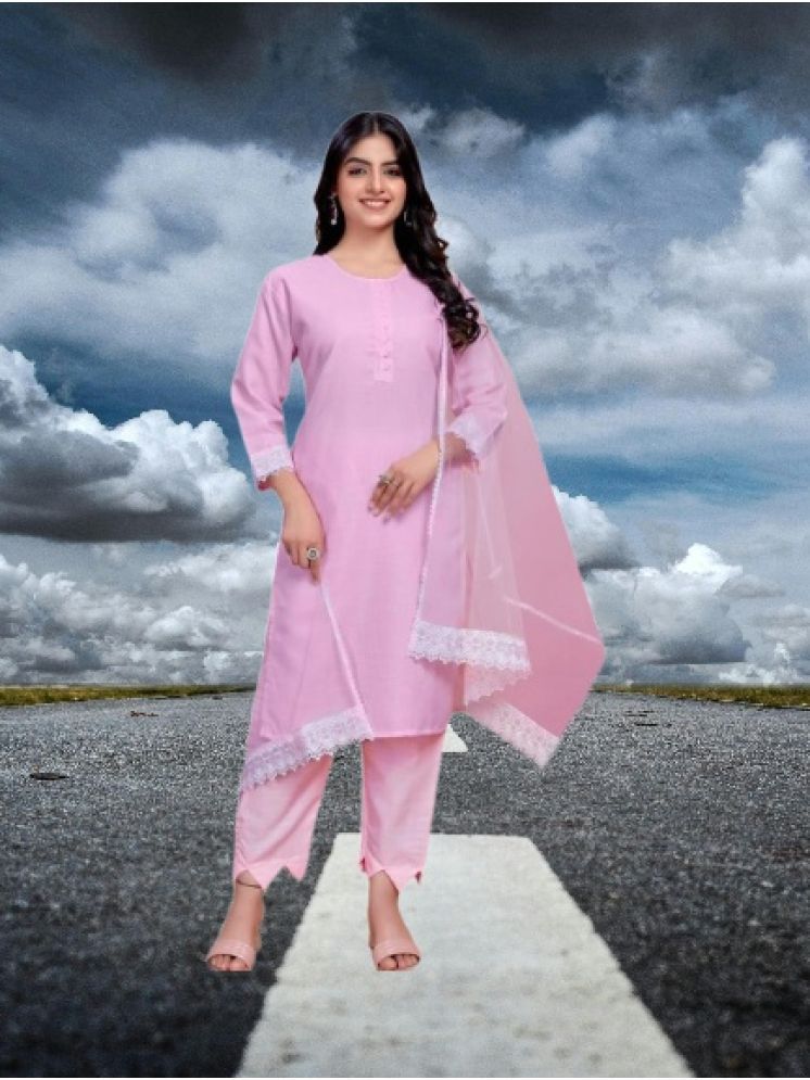     			M Enterprise Cotton Self Design Kurti With Pants Women's Stitched Salwar Suit - Pink ( Pack of 1 )