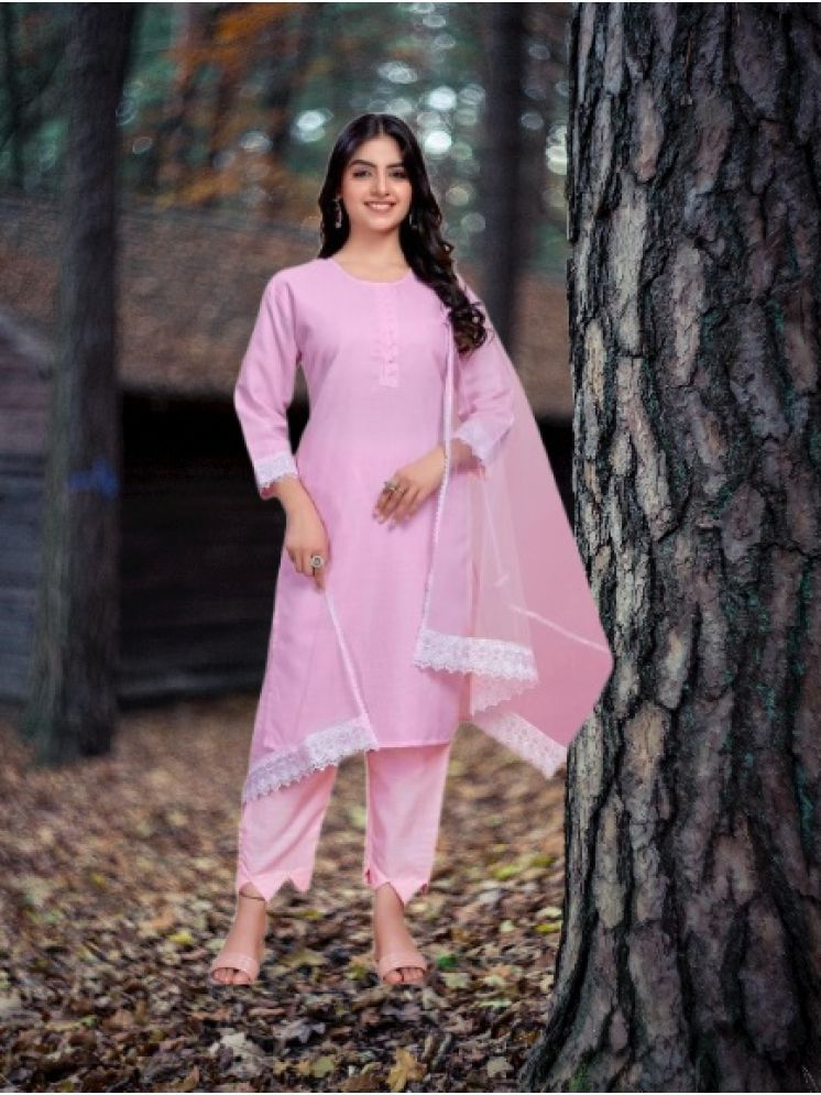     			M Enterprise Cotton Self Design Kurti With Pants Women's Stitched Salwar Suit - Pink ( Pack of 1 )