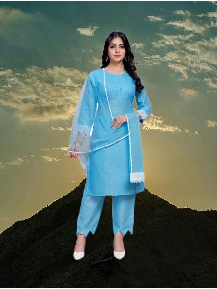     			M Enterprise Cotton Self Design Kurti With Pants Women's Stitched Salwar Suit - Light Blue ( Pack of 1 )