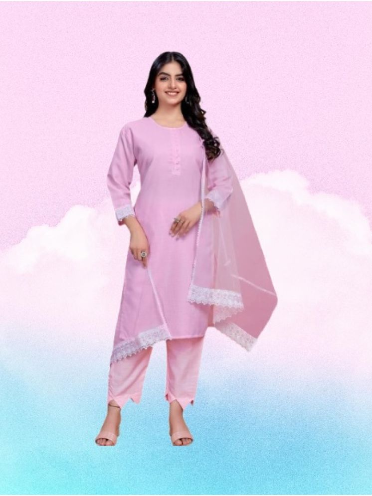     			M Enterprise Cotton Self Design Kurti With Pants Women's Stitched Salwar Suit - Pink ( Pack of 1 )