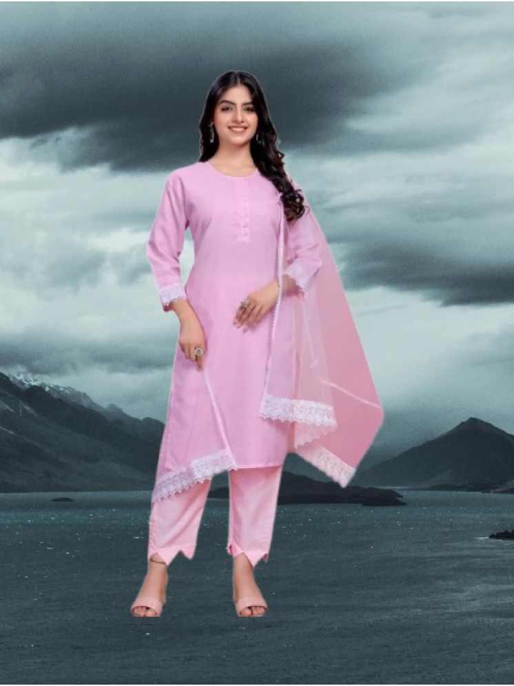     			M Enterprise Cotton Self Design Kurti With Pants Women's Stitched Salwar Suit - Pink ( Pack of 1 )