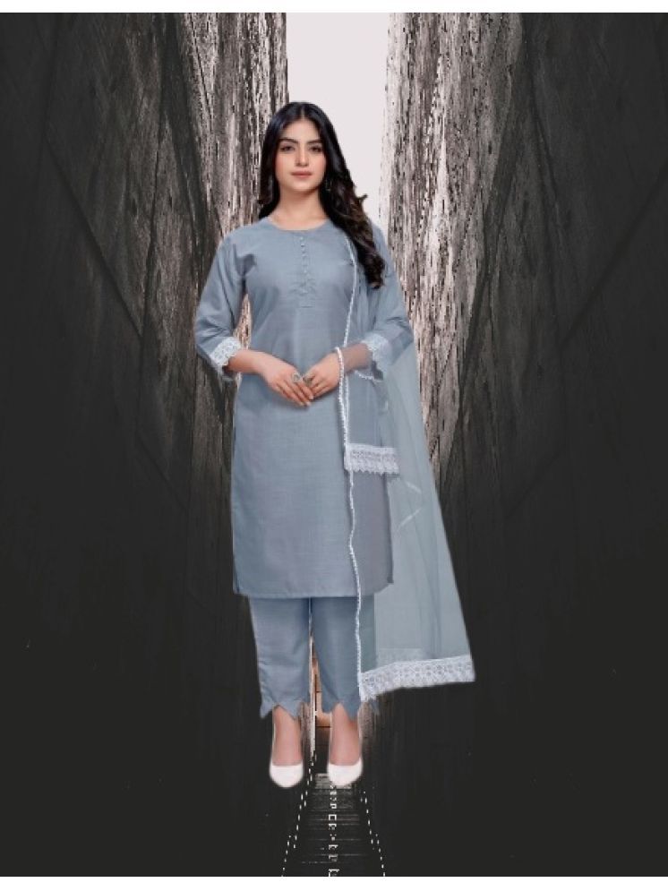     			M Enterprise Cotton Self Design Kurti With Pants Women's Stitched Salwar Suit - Light Grey ( Pack of 1 )